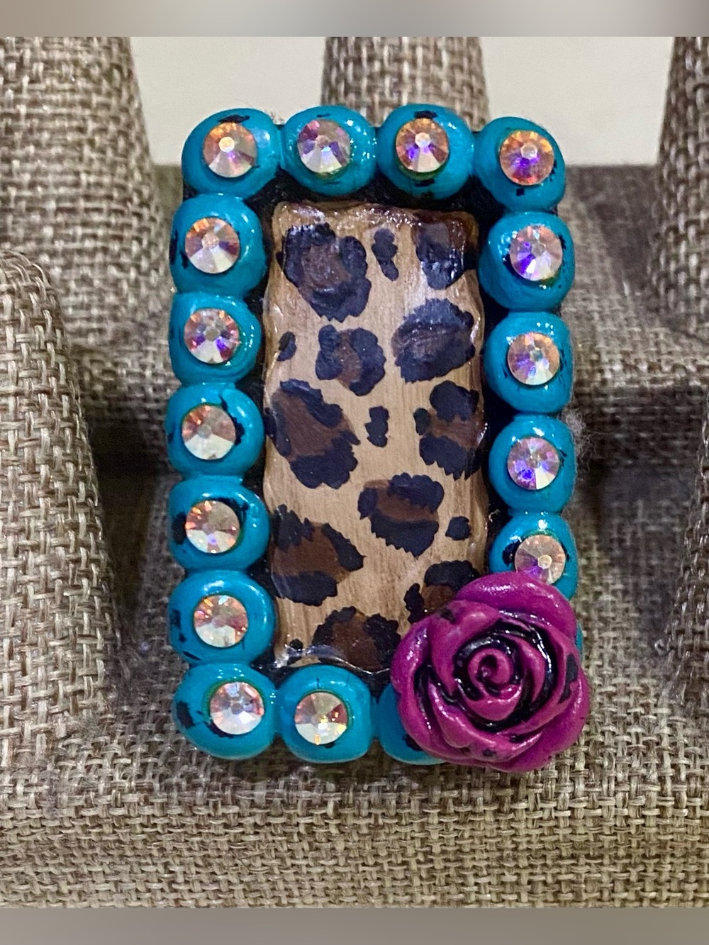 Turquoise Leopard Print Clay Statement Ring – Adjustable